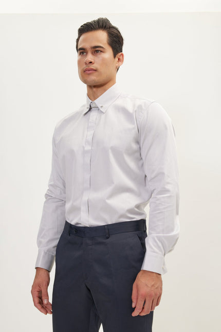 Men's Hidden Placket Dress Shirt - Grey | Ron Tomson