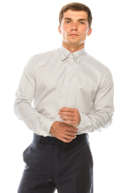 Men's Hidden Placket Dress Shirt - Grey | Ron Tomson