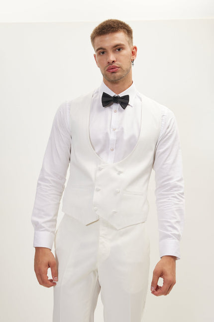 Men's Shawl Lapel Double-Breasted Vest - White | Ron Tomson
