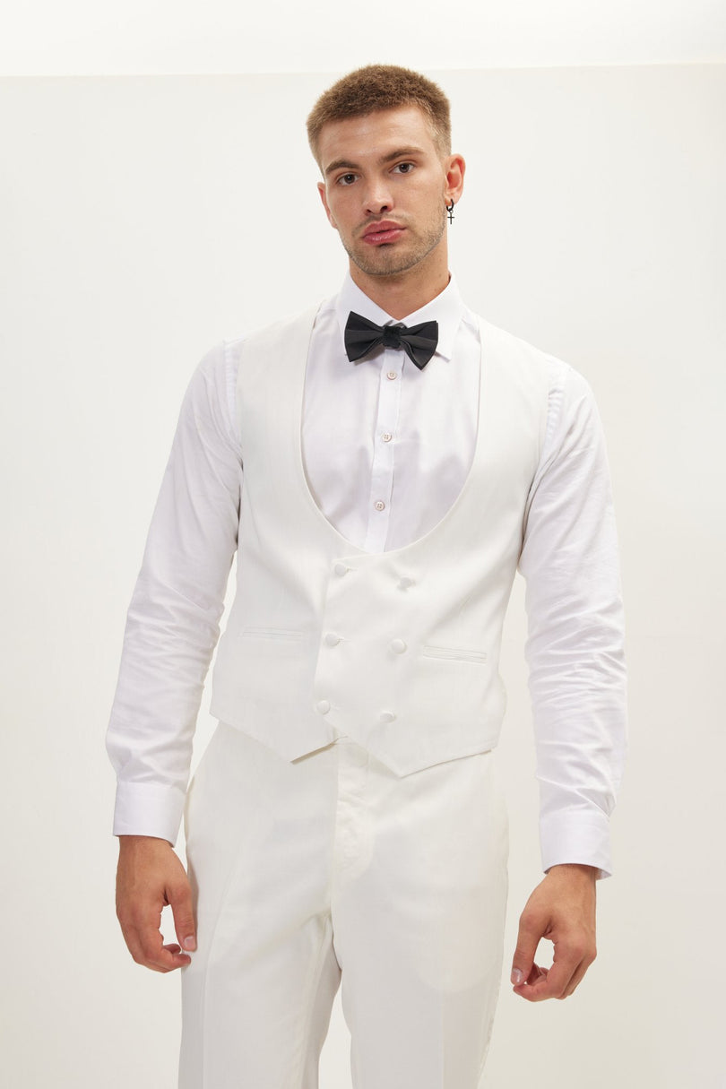 Men's Shawl Lapel Double-Breasted Vest - White | Ron Tomson