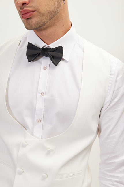 Men's Shawl Lapel Double-Breasted Vest - White | Ron Tomson