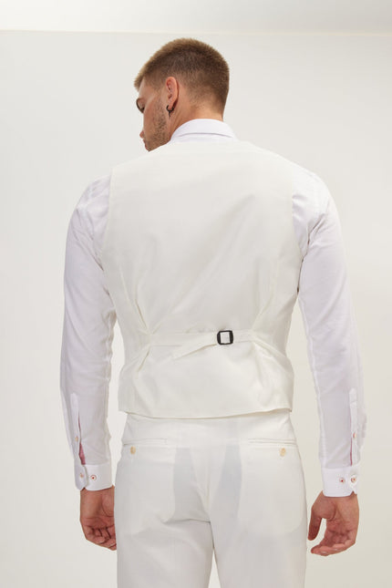 Men's Shawl Lapel Double-Breasted Vest - White | Ron Tomson