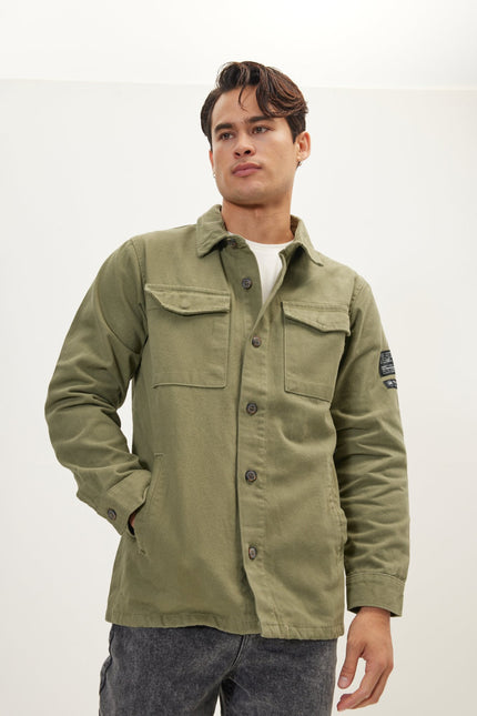 Men's Utilitarian Cotton Shirt Jacket - Olive | Ron Tomson