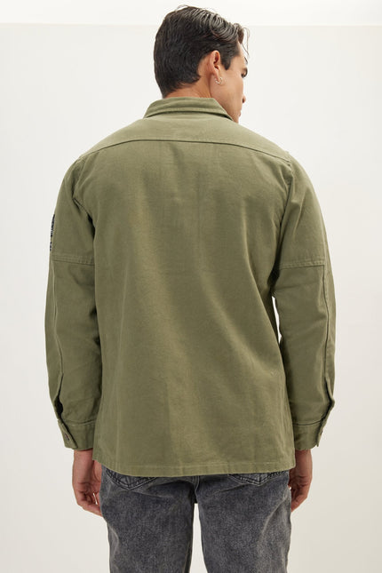 Men's Utilitarian Cotton Shirt Jacket - Olive | Ron Tomson