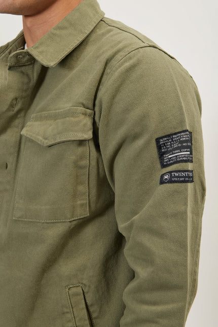 Men's Utilitarian Cotton Shirt Jacket - Olive | Ron Tomson