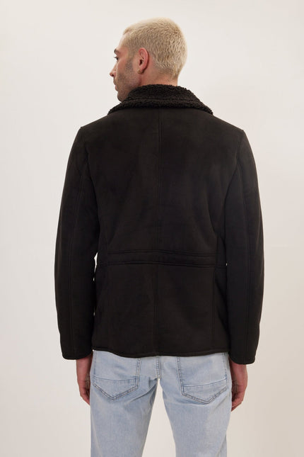 Men's Vegan Shearling Peacoat - Black | Ron Tomson
