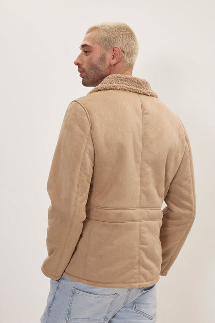 Men's Vegan Shearling Peacoat - Stone | Ron Tomson