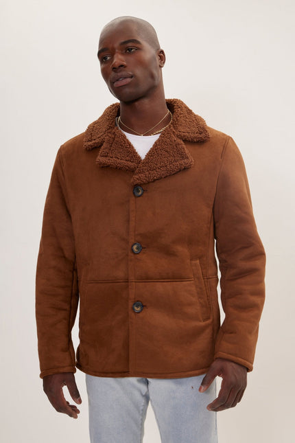 Men's Vegan Shearling Peacoat - Brown | Ron Tomson