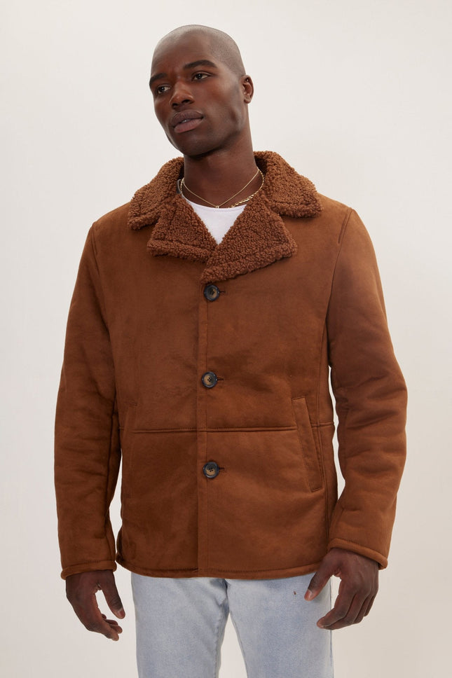 Men's Vegan Shearling Peacoat - Brown | Ron Tomson