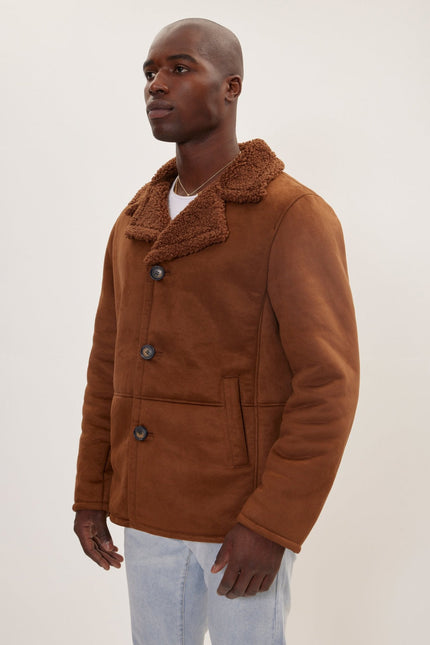 Men's Vegan Shearling Peacoat - Brown | Ron Tomson