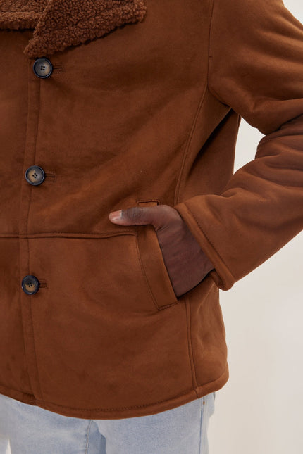 Men's Vegan Shearling Peacoat - Brown | Ron Tomson