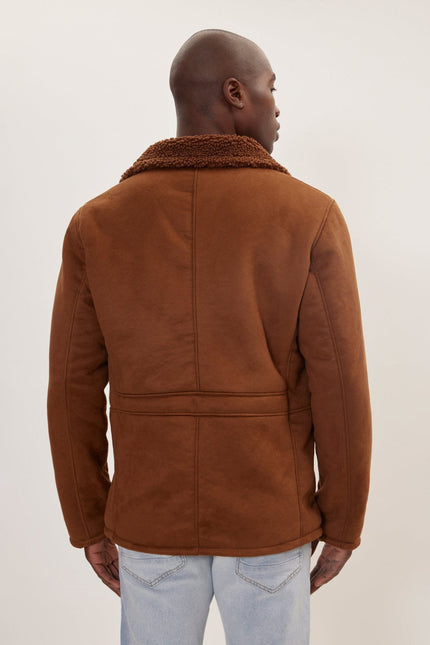 Men's Vegan Shearling Peacoat - Brown | Ron Tomson