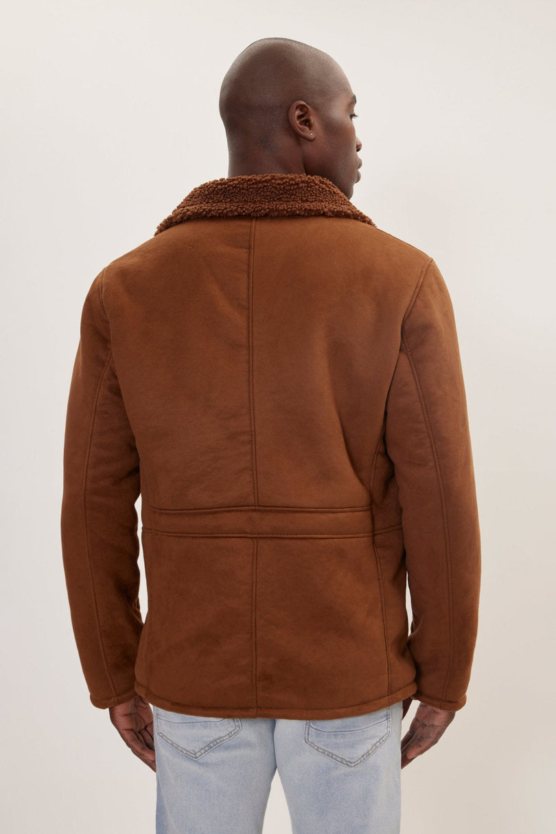 Men's Vegan Shearling Peacoat - Brown | Ron Tomson