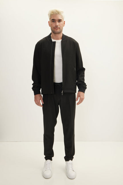 Men's Waffle Stretch Beach Day Bomber Jacket - Black | Ron Tomson