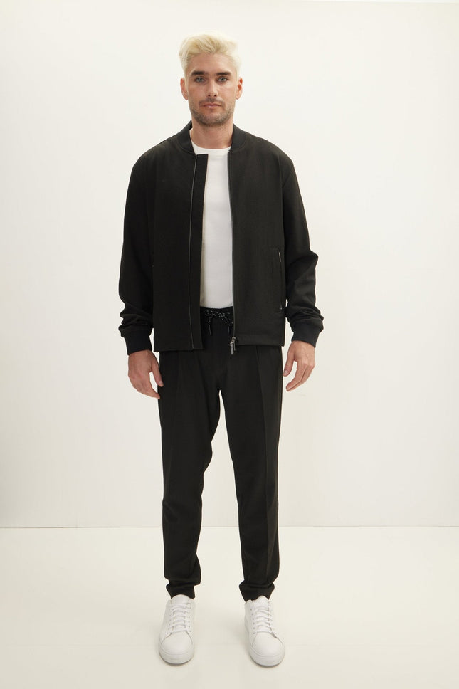 Men's Waffle Stretch Beach Day Bomber Jacket - Black | Ron Tomson