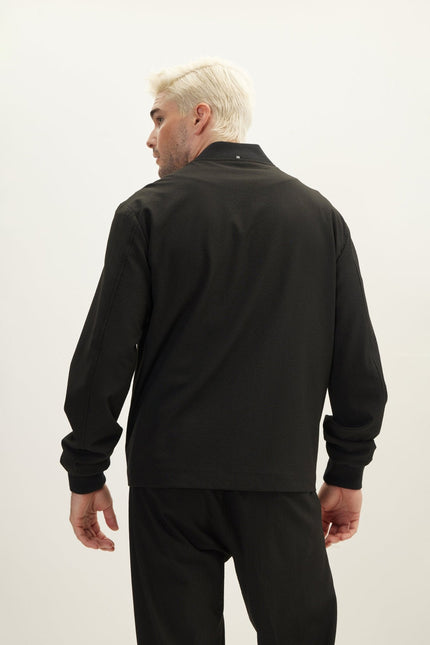 Men's Waffle Stretch Beach Day Bomber Jacket - Black | Ron Tomson