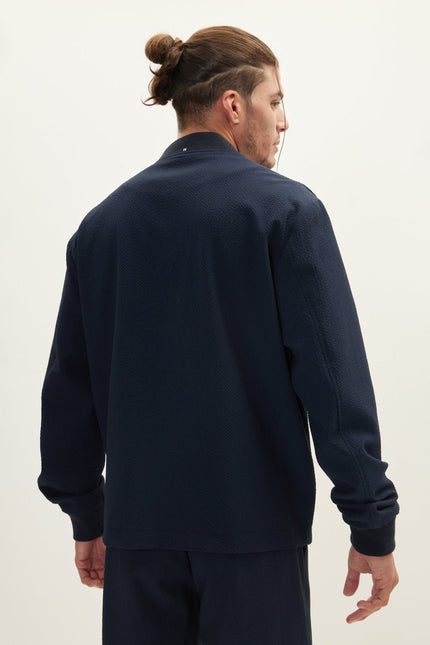Men's Waffle Stretch Beach Day Bomber Jacket - Navy | Ron Tomson