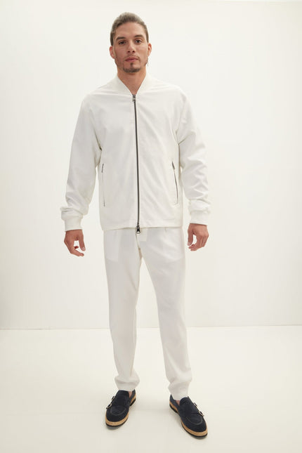 Men's Waffle-Stretch Bomber Jacket - Off-White | Ron Tomson