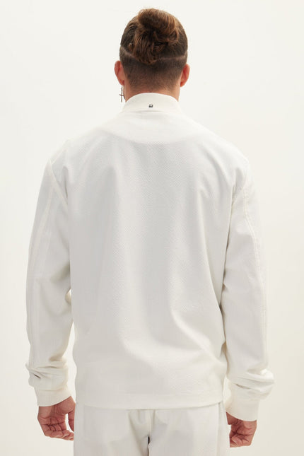 Men's Waffle-Stretch Bomber Jacket - Off-White | Ron Tomson