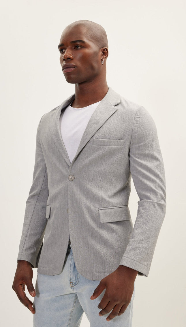 Single-Breasted Waffle Notch Lapel Jacket - Grey