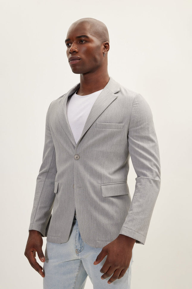 Men's Single-Breasted Waffle Notch Lapel Jacket - Grey | Ron Tomson