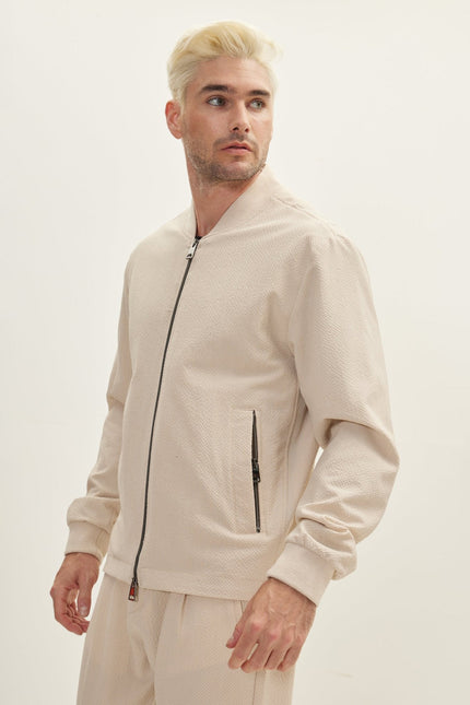 Men's Waffle Stretch Beach Day Bomber Jacket - Stone | Ron Tomson