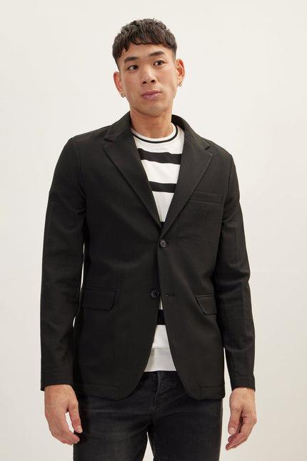 Men's Stretch Waffle Blazer - Black | Ron Tomson