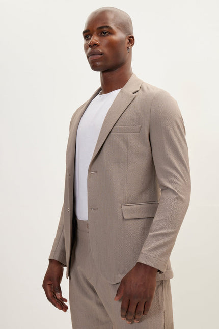 Men's Waffle Notch Lapel Blazer - Light Brown | Ron Tomson
