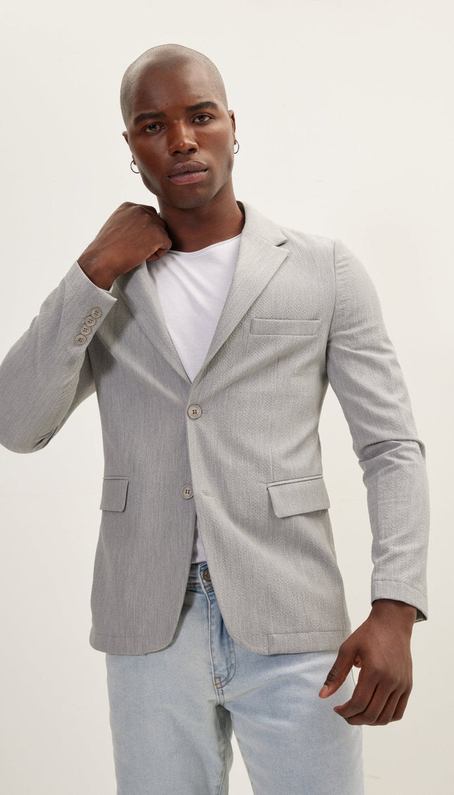 Single-Breasted Waffle Notch Lapel Jacket - Grey