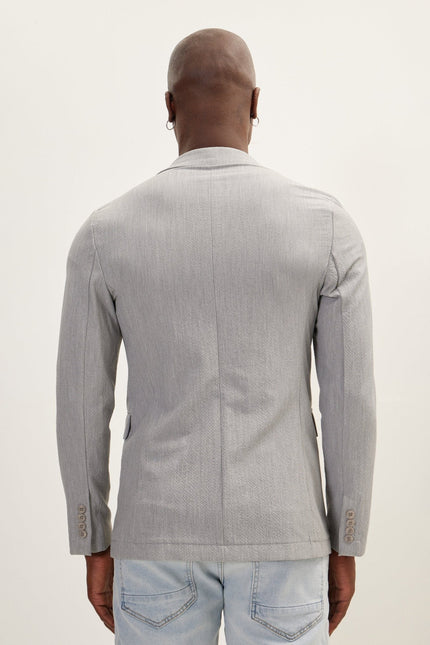 Men's Single-Breasted Waffle Notch Lapel Jacket - Grey | Ron Tomson