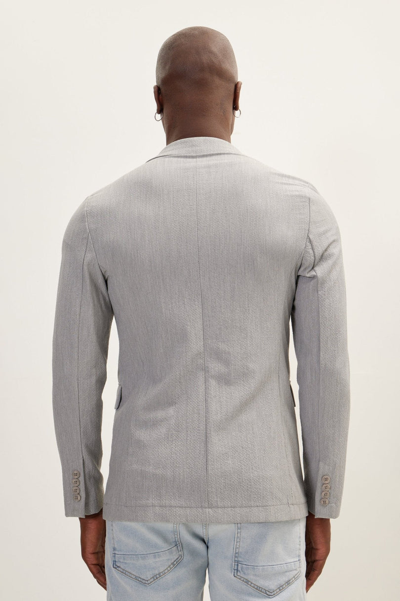 Men's Single-Breasted Waffle Notch Lapel Jacket - Grey | Ron Tomson