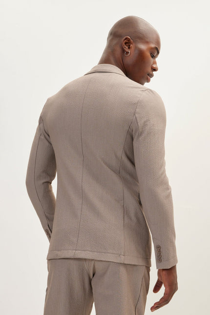 Men's Waffle Notch Lapel Blazer - Light Brown | Ron Tomson