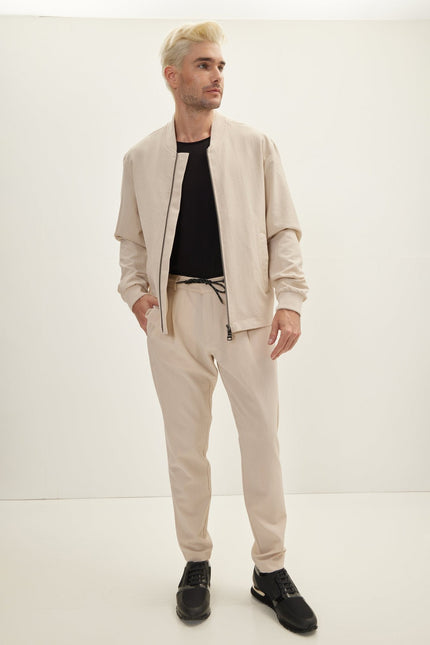 Men's Waffle Stretch Beach Day Bomber Jacket - Stone | Ron Tomson