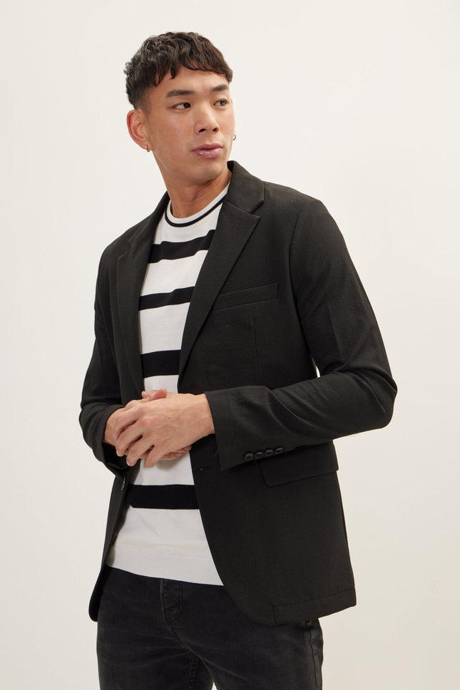 Men's Stretch Waffle Blazer - Black | Ron Tomson