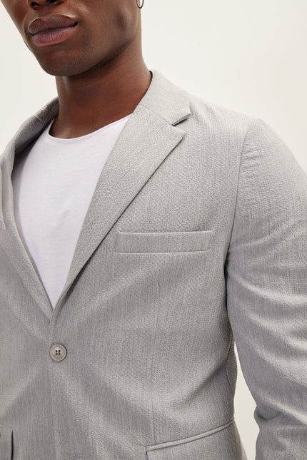 Men's Single-Breasted Waffle Notch Lapel Jacket - Grey | Ron Tomson