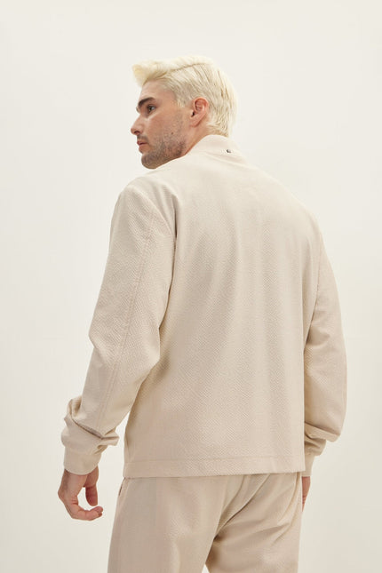 Men's Waffle Stretch Beach Day Bomber Jacket - Stone | Ron Tomson