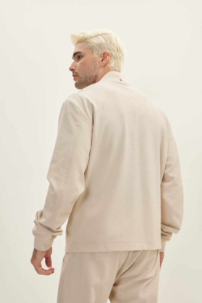 Men's Waffle Stretch Beach Day Bomber Jacket - Stone | Ron Tomson