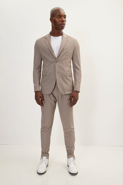 Men's Waffle Notch Lapel Blazer - Light Brown | Ron Tomson