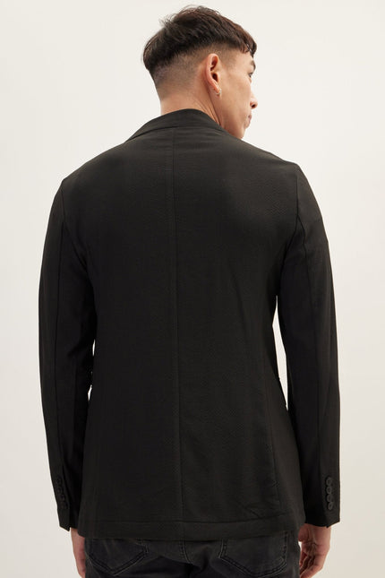 Men's Stretch Waffle Blazer - Black | Ron Tomson