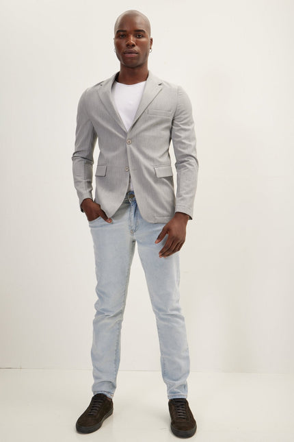 Men's Single-Breasted Waffle Notch Lapel Jacket - Grey | Ron Tomson