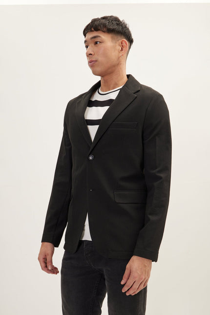 Men's Stretch Waffle Blazer - Black | Ron Tomson