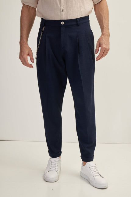 Men's Waffle Stretch Casual Pants - Navy | Ron Tomson