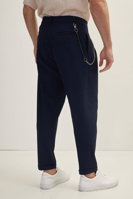Men's Waffle Stretch Casual Pants - Navy | Ron Tomson