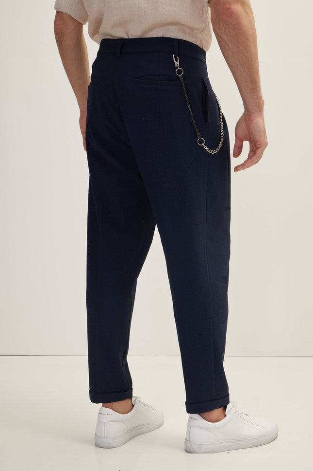 Men's Waffle Stretch Casual Pants - Navy | Ron Tomson