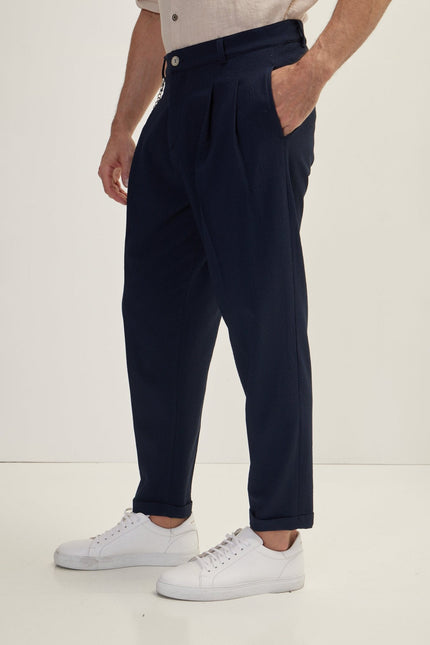 Men's Waffle Stretch Casual Pants - Navy | Ron Tomson