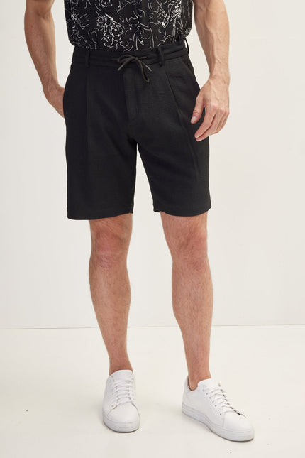 Men's Waffle Cotton Shorts - Black | Ron Tomson