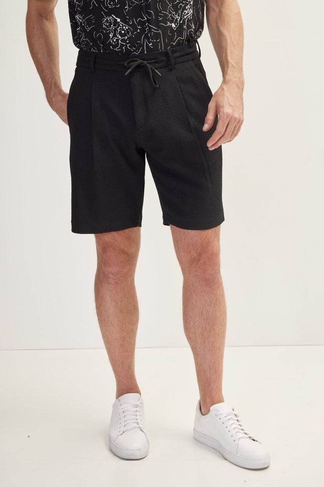Men's Waffle Cotton Shorts - Black | Ron Tomson