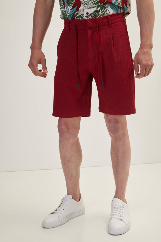 Men's Waffle Drawstring Shorts - Burgundy | Ron Tomson