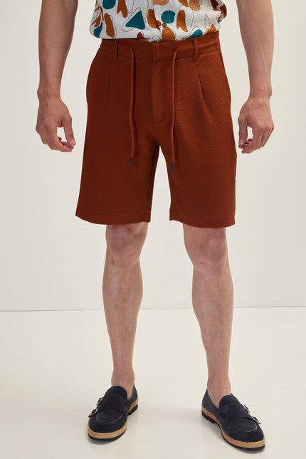 Men's Waffle Cotton Drawstring Shorts - Brown | Ron Tomson