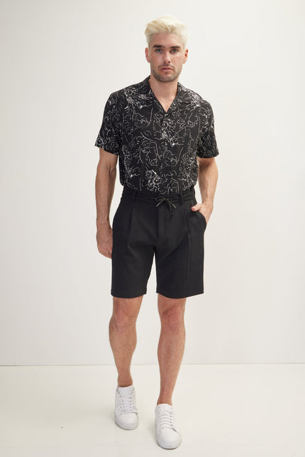Men's Waffle Cotton Shorts - Black | Ron Tomson